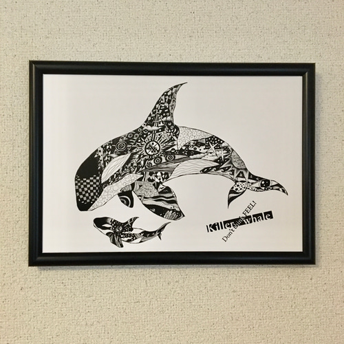 【2025秋冬新作】 Killer B4/A4 モノトーンポスター アートイラスト ver.3 whale 絵画