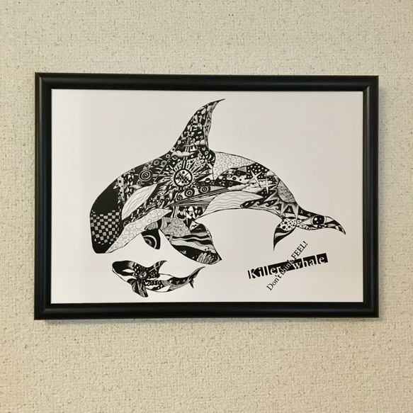 Killer whale ver.3  アートイラスト　モノトーンポスター　B4/A4/A3 2枚目の画像