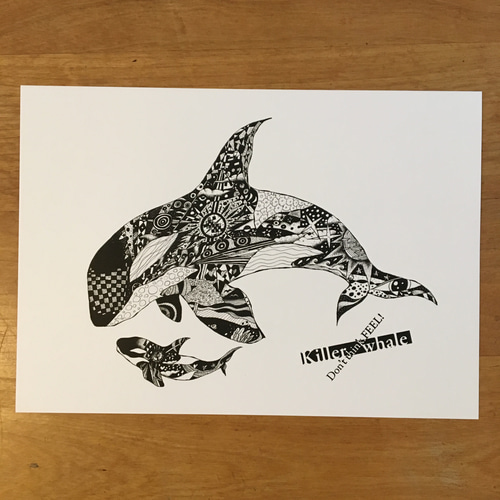 Killer whale ver.3 アートイラスト モノトーンポスター B4/A4 Killer whale ver.3 アートイラスト モノトーンポスター B4/A4