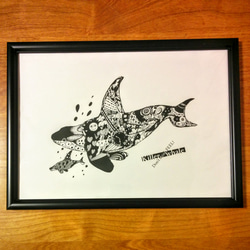 Killer whale ver.2 アートイラスト　モノトーンポスター　B4/A4 2枚目の画像