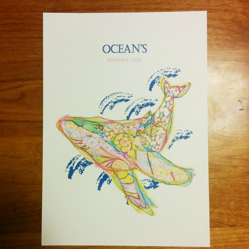 クジラ アートイラスト ポスター ocean's/humpback whale A4/B4