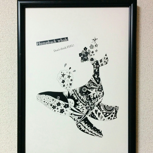 humpback whale アートイラストポスター モノトーン 鯨 B4/A4