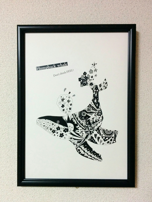 アート・デザイン・音楽 THE WHALE'S EYELASH humpback whale アートイラストポスター モノトーン 鯨 B4/A4