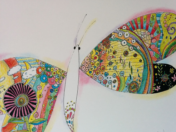 蝶　butterfly　インテリアポスター 　アートオリジナルイラスト　A4 4枚目の画像