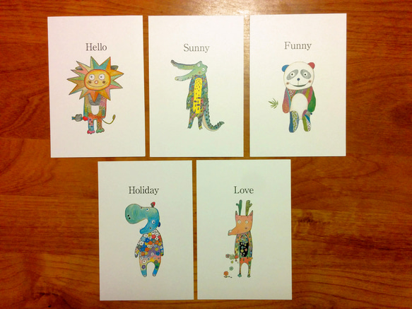 ゆかいなアニマル　postcardサイズ5枚　ゆる可愛い動物たち 2枚目の画像