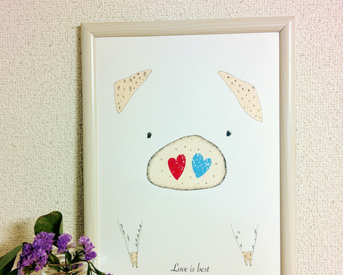 PASTELRIB アートポスター（A3サイズ）Bkginkgo ぶたさんのおかお。カラー/Love is best アートポスター