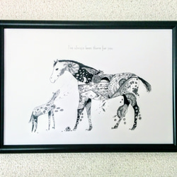 Horse/馬　モノトーン　アートポスター　オリジナルイラスト　インテリア　A4/B4/Ａ3サイズ 1枚目の画像