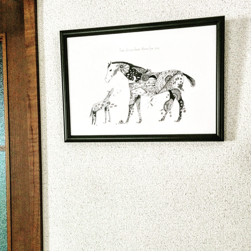 Horse/馬 モノトーン アートポスター オリジナルイラスト