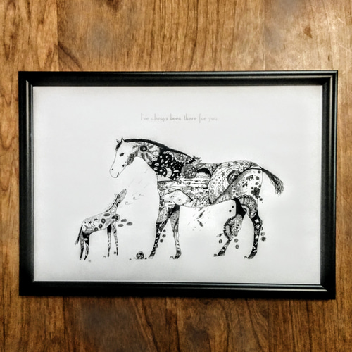 Horse/馬 モノトーン アートポスター オリジナルイラスト インテリア