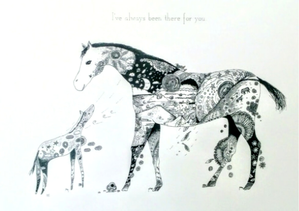Horse/馬　モノトーン　アートポスター　オリジナルイラスト　インテリア　A4/B4/Ａ3サイズ 4枚目の画像