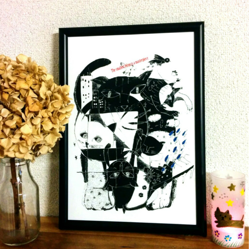 猫は最高傑作。アートポスター オリジナルイラスト インテリア A4/B4