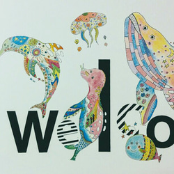 ゆかいな海洋生物　welcomeポスター　ゆる可愛い動物　　A4/B4/A3 3枚目の画像