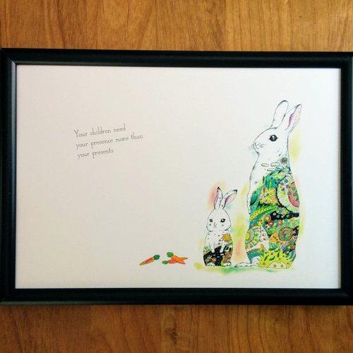Rabbitウサギ 横 オリジナルイラストポスター A4/B4 /A3 イラスト