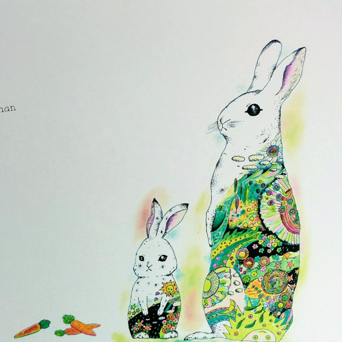 Rabbitウサギ 横 オリジナルイラストポスター A4/B4 /A3 イラスト