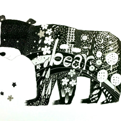 クマ　bear 北欧風　モノトーン　アートイラストポスター  A4/B4/A3 4枚目の画像