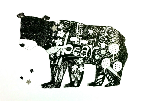 クマ　bear 北欧風　モノトーン　アートイラストポスター  A4/B4/A3 4枚目の画像