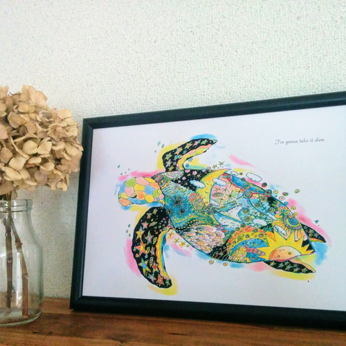 絵画 油絵 原画 動物 亀 アート インテリア F4 （絵画 油絵 原画