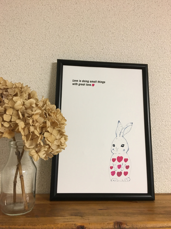 子ウサギとハート アートポスター　A4/B4/A3 2枚目の画像