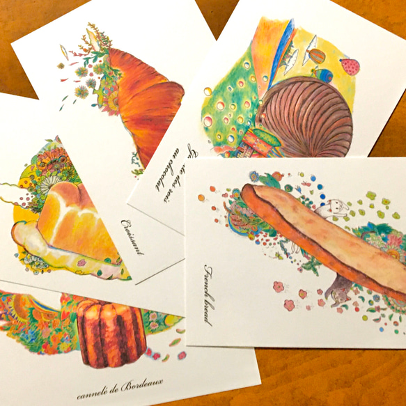パン屋さんイラスト　ポストカード5種類 1枚目の画像