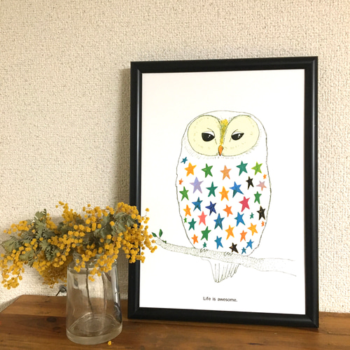 幸運フクロウ「オリジナルイラスト絵画」２L判サイズ 幸運フクロウ「オリジナルイラスト絵画」2L判サイズ 幸運フクロウ