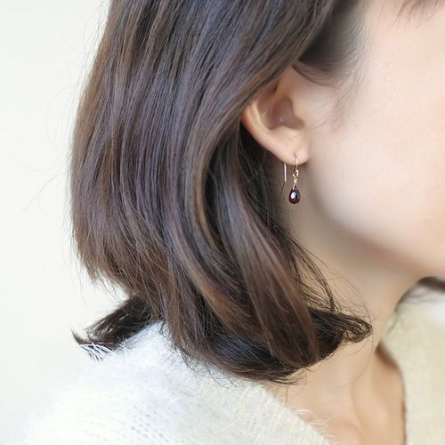 一途な愛☆宝石質モザンビークガーネットの雫ピアス☆14KGF 