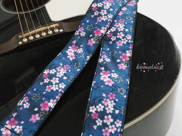 和柄ギターストラップ ～桜、青～ 楽器・アクセサリ kumaluco