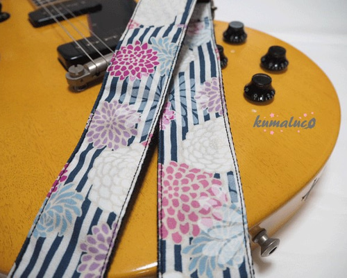 和柄ギターストラップ Kimonシリーズ 矢絣文様/紫 #012 着物シリーズ tiny products / tiny products 和柄ギターストラップ Kimon