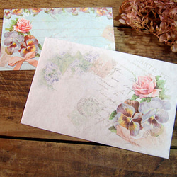 メッセージカード＆封筒セット　薔薇とリボン・アイスブルー 3枚目の画像