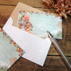 メッセージカード＆封筒セット　薔薇とリボン・アイスブルー 4枚目の画像