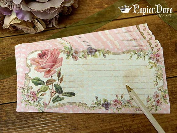 大きめサイズ　一筆箋★ピンクの薔薇　ビクトリアン 2枚目の画像