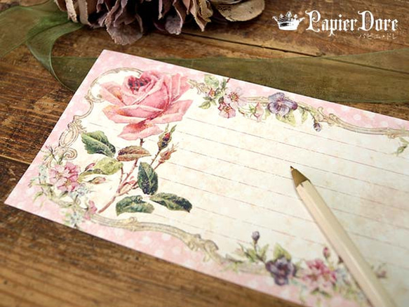 大きめサイズ　一筆箋★ピンクの薔薇　ビクトリアン 5枚目の画像
