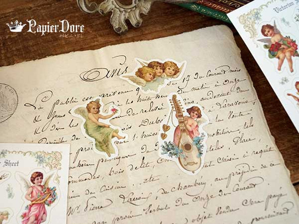 カットシール ２枚セット ★ 天使　シール　ヴィクトリアン アンティーク調 2枚目の画像