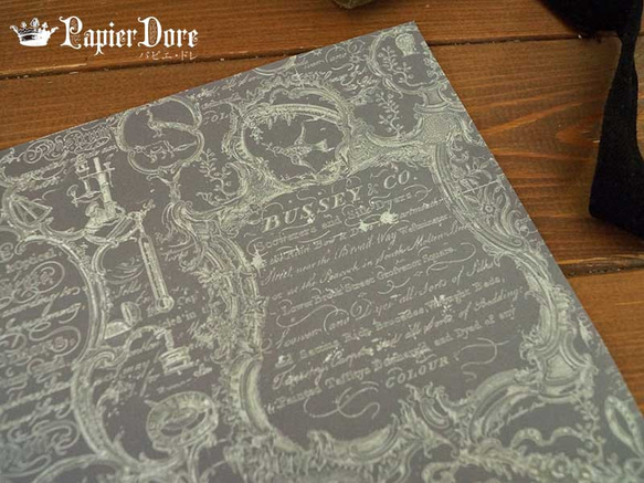 ミニ包装紙★古文書：アッシュグレー・A４サイズ10枚　ヴィクトリアン　薔薇　包装紙　アンティーク 5枚目の画像