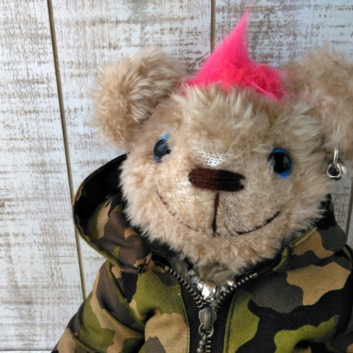 モヒカンくん】迷彩柄のカモくま（35cmテディベア） ぬいぐるみ