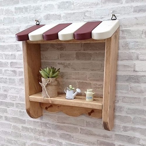 ペグ付きカフェシェルフ 幅30cm 奥行8.5cm 高さ34cm 壁掛け型 エンジ