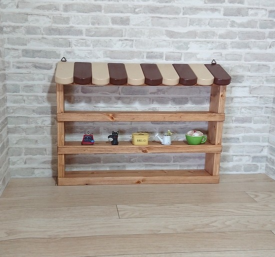 カフェの屋根付　トミカ収納3段シェルフ/前面ストッパー付き　幅50ベージュ×チョコレート [shel-5]