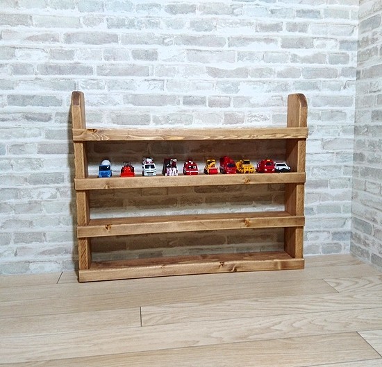 トミカ収納4段シェルフ/ストッパー付き　幅50×高さ40cm　本体ブラウン系 [shel-2]