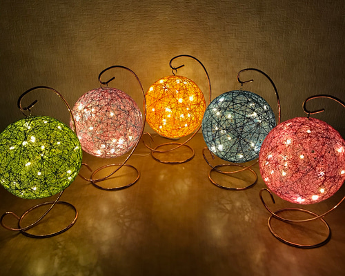 糸玉ランプシェード＊小さな夜景✳︎青系 スタンドライト・テーブル