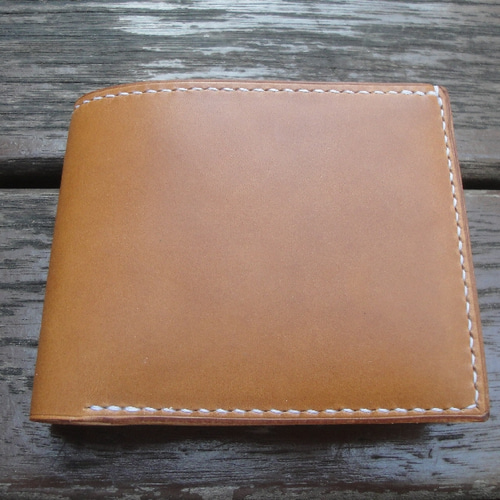 二つ折り内小銭付き財布（茶）手縫いターキーズ その他ミニ財布  