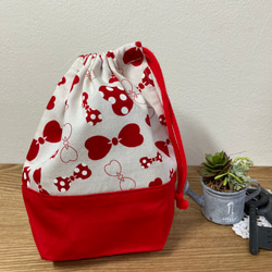 【送料無料】コップ袋　リボン　赤　入園入学準備・洗い替えに♪ 1枚目の画像