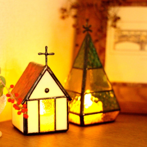 ステンドグラス　キャンディハウス ⭐Creema限定⭐ハウス/ツリーセットシリーズ ～LEDキャンドル用