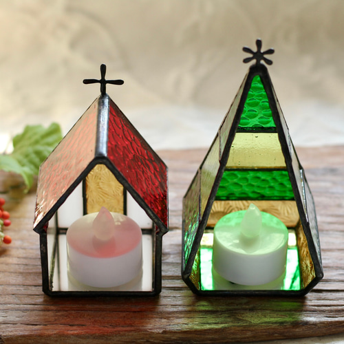 ステンドグラス　キャンディハウス ⭐Creema限定⭐ハウス/ツリーセットシリーズ ～LEDキャンドル用