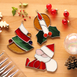 クリスマス　飾り　インテリア　雑貨　キャンドル　ステンドグラス　10個 ⭐Creema限定⭐クリスマスオーナメントセット〜ツリー/サンタ