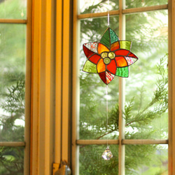 ⭐Creema限定⭐ポインセチアのサンキャッチャーホルダー＊ステンドグラス＊再販 1枚目の画像