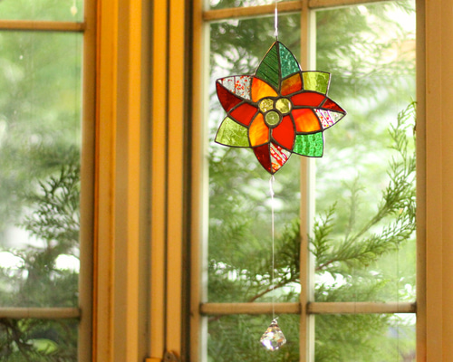 ステンドグラスパネル　　ポインセチア ☆ポインセチアのステンドグラス☆ - メルカリ