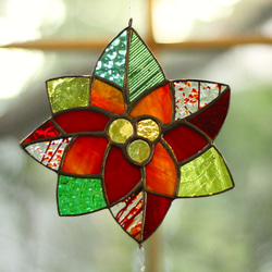 ⭐Creema限定⭐ポインセチアのサンキャッチャーホルダー＊ステンドグラス＊再販 2枚目の画像