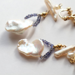 Freshwater pearl & Iolite earring(pierce) 3枚目の画像