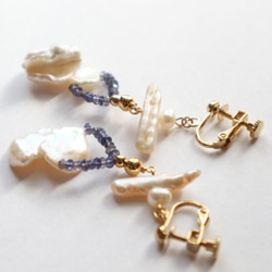 淡水珍珠和堇青石耳環（穿孔） 第4張的照片