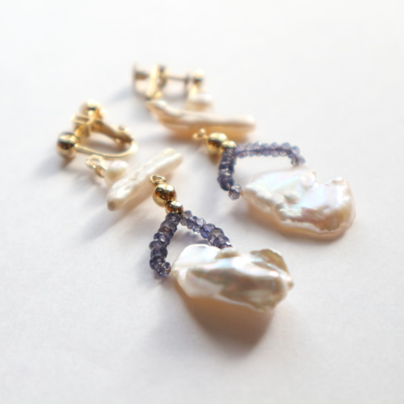 Freshwater pearl & Iolite earring(pierce) 6枚目の画像