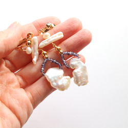 淡水珍珠和堇青石耳環（穿孔） 第7張的照片